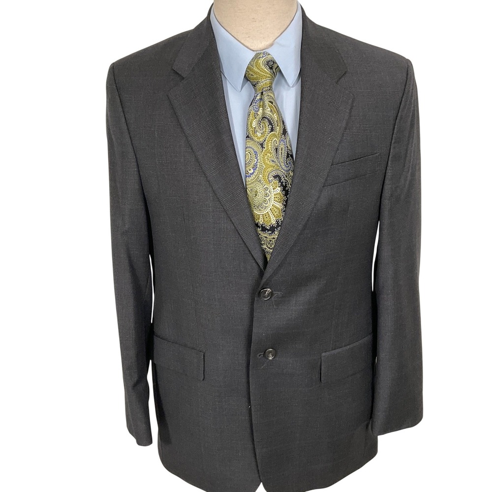 Lauren Ralph Lauren Blazer Mens‎ 40R Charcoal Gray Glen Plaid 2-Button Wool
